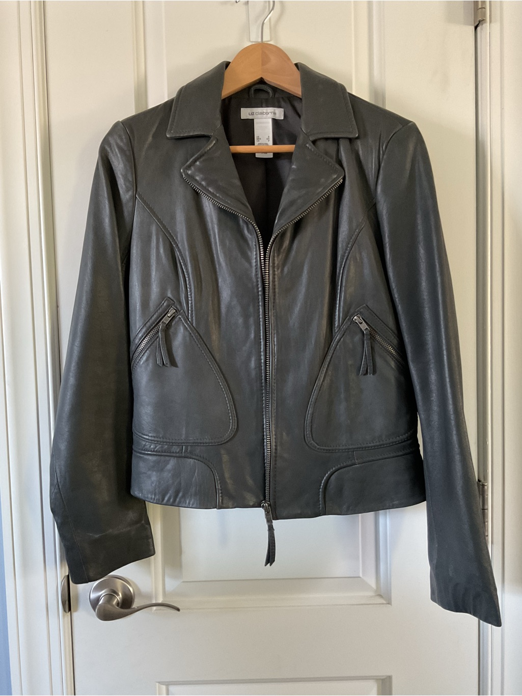 Liz Claiborne Women's Dark Gray Leather Zip Jacket